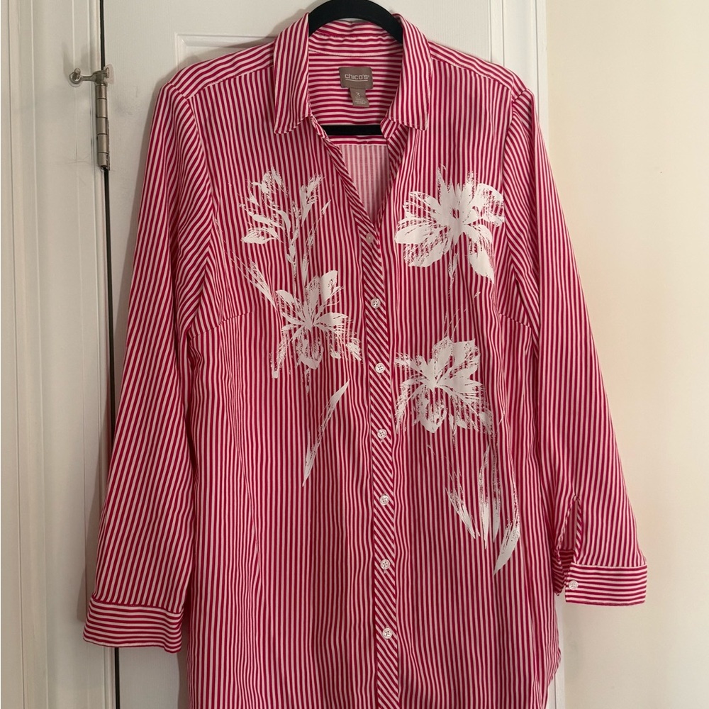 Chico's Red and White Striped Shirt